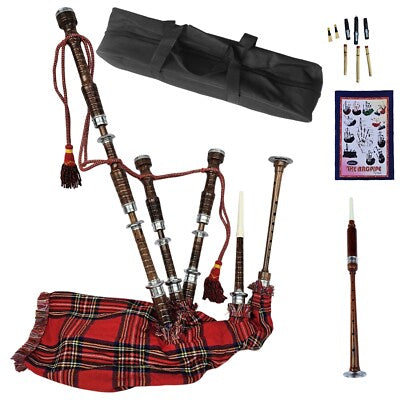 Highland Bagpipe - Natural Wood, Silver Mounts, Royal Stewart, Full Set & Bag