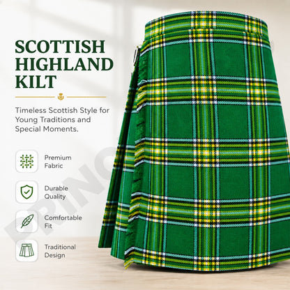 Scottish Highland Kids Tartan Kilt | Traditional Plaid Kilt for Boys