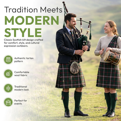Scottish National Tartan Kilt, 13oz, 24", 5 Yards Men’s Traditional Kilt By PM