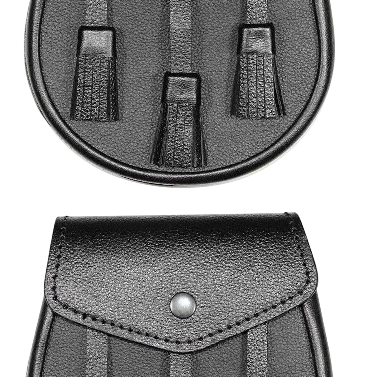 Black Leather Sporran – Classic Scottish Kilt Accessory with Chain Strap