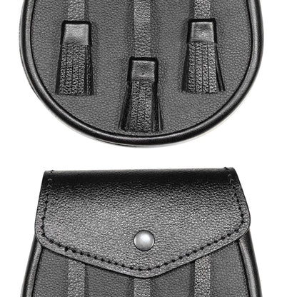 Black Leather Sporran – Classic Scottish Kilt Accessory with Chain Strap