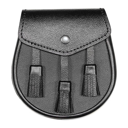 Black Leather Sporran – Classic Scottish Kilt Accessory with Chain Strap