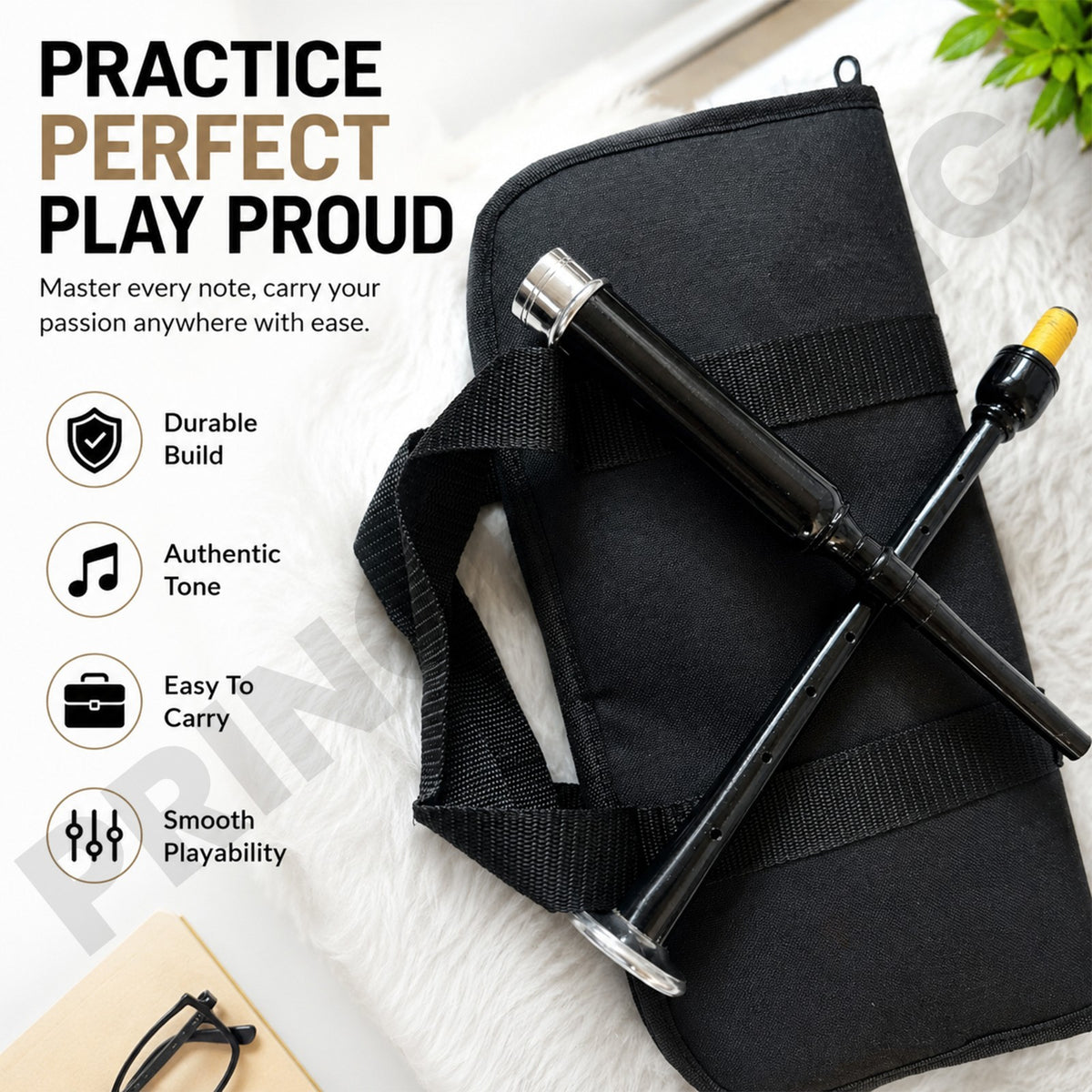 Scottish Bagpipe Practice Chanter Black Silver With Carrying Case Chanter