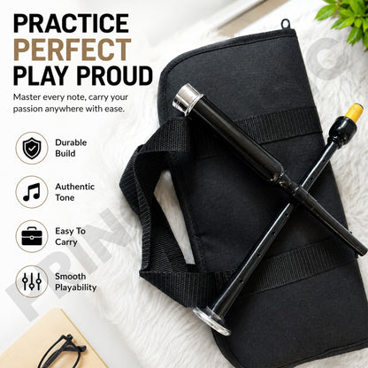 Scottish Bagpipe Practice Chanter Black Silver With Carrying Case Chanter