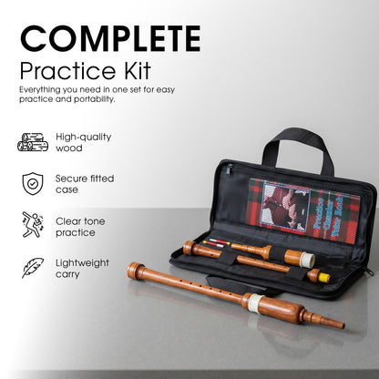 Rosewood Practice Chanter 22" Bagpipe Starter Kit + Bag + Guide + 2 Reeds