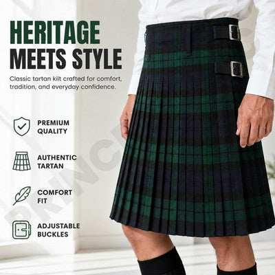Black Watch Tartan Kilt, 13oz Scottish Wool, 24", 5 Yards Men’s Traditional Kilt