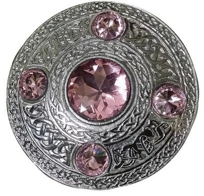 Scottish Chrome Finish Celtic Kilt Fly Plaid Brooch 5 Stones 4" Kilt Brooches