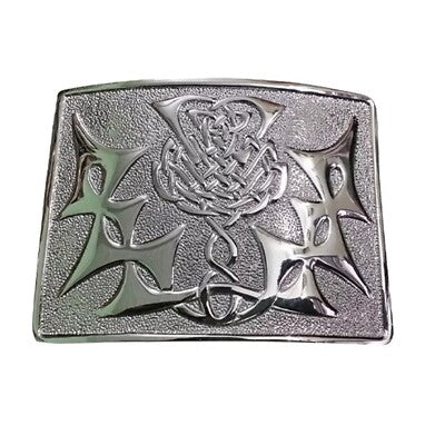 Chrome Thistle Knot Kilt Belt Buckle – Elegant Scottish Heritage Design