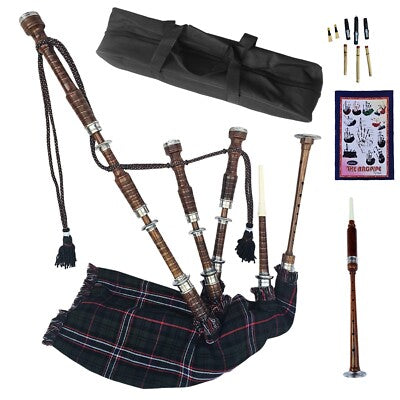 Highland Bagpipe - Natural Wood, Silver Mounts, Scottish National Full Set & Bag